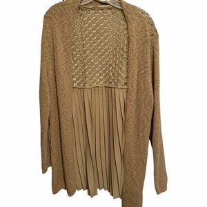 Cato size XL Tan multi media sweater semi sheer Pleated back great neutral